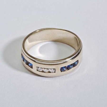 White Gold Blue Sapphire Diamond Ring